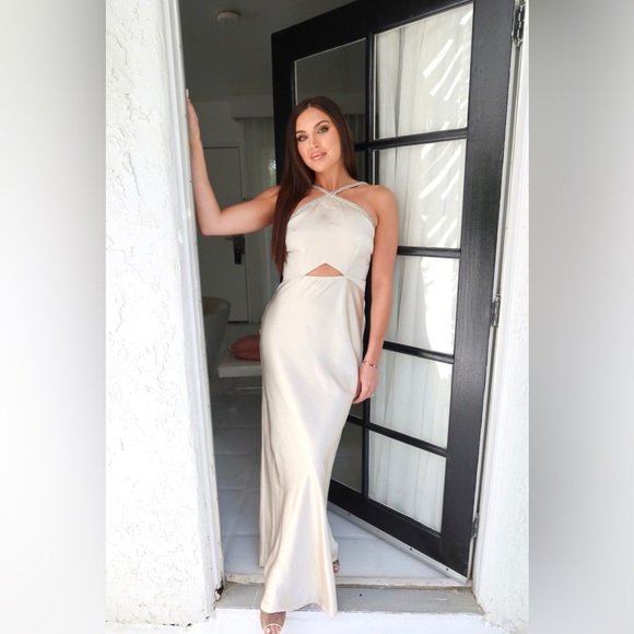 Self-Portrait Satin Diamante Maxi Dress